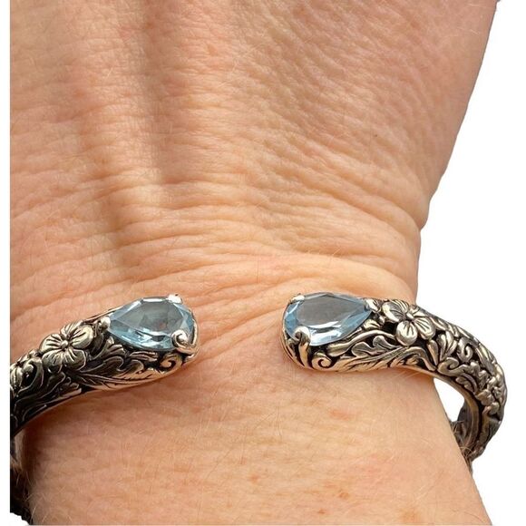 Annika Witt Vintage ATI ID Sterling Silver Blue Topaz Hinged Cuff Bracel… - Picture 2 of 13